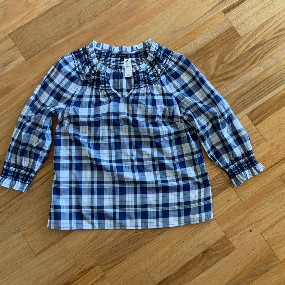 Talbots NWT Plaid 3/4 Sleeve Top SizeM